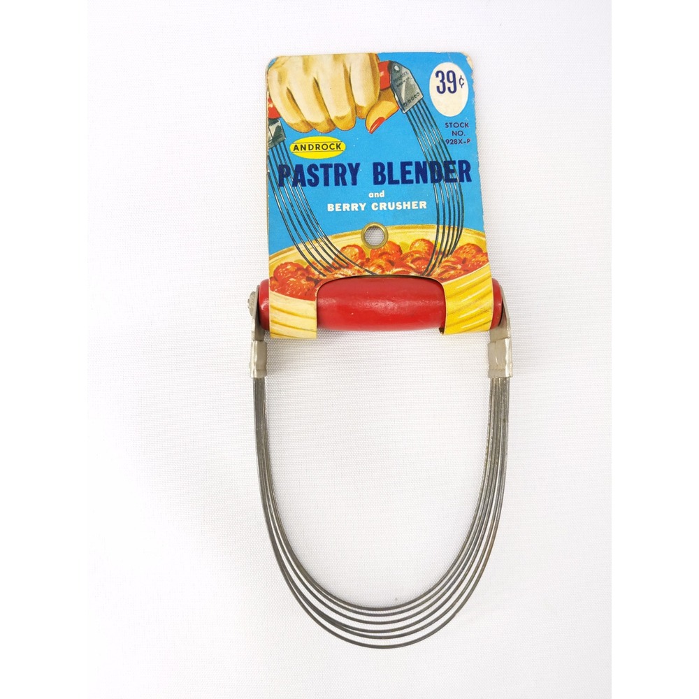 Vintage Androck Pastry‎ Blender Red Wood Handle New in Package USA